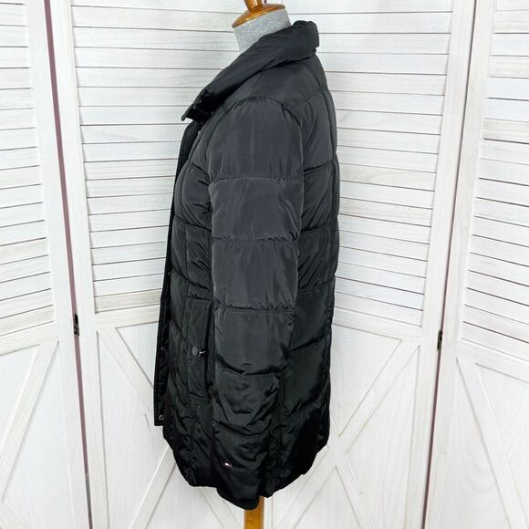 Tommy Hilfiger Quilted Puffer Coat Black XS Long Line Winter Snow - Picture 3 of 14
